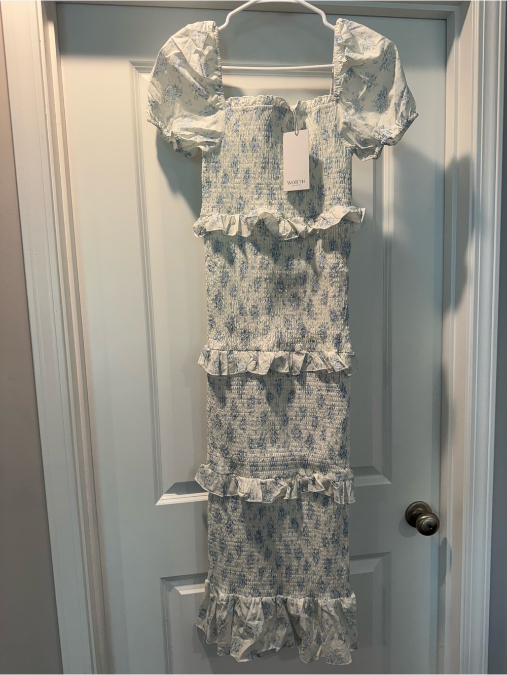 Ada Smocked Dress in Blue Floral- Bump Friendly - Small - NWT